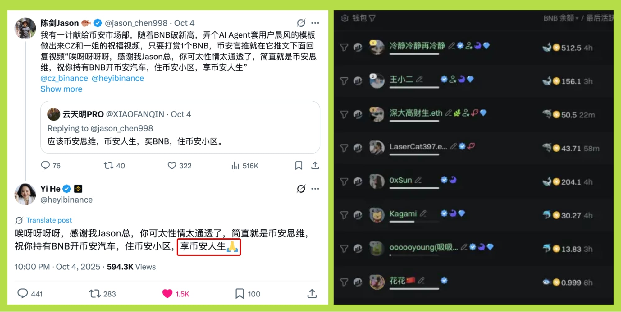 yi he cz binance life memecoin