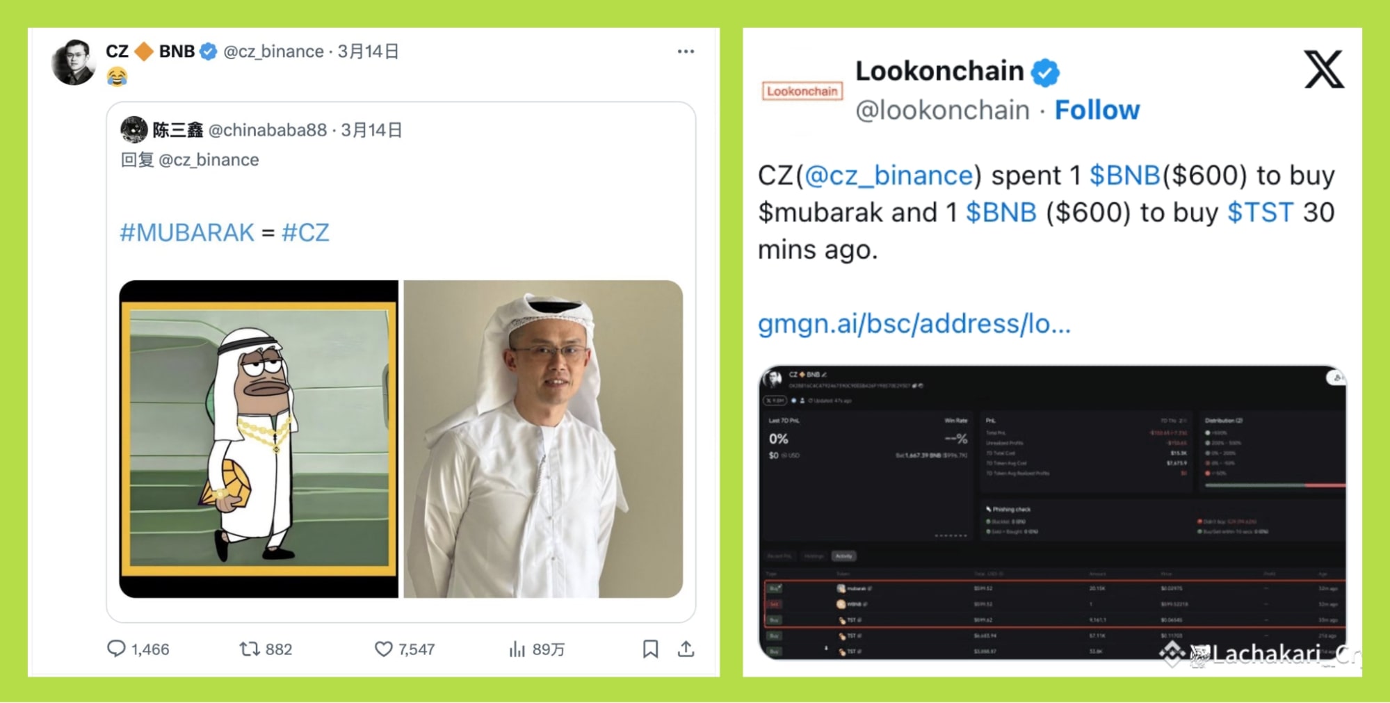 cz memecoin mubarak