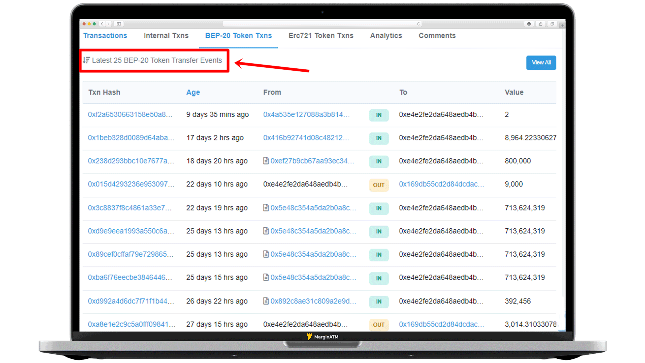 token transfer events