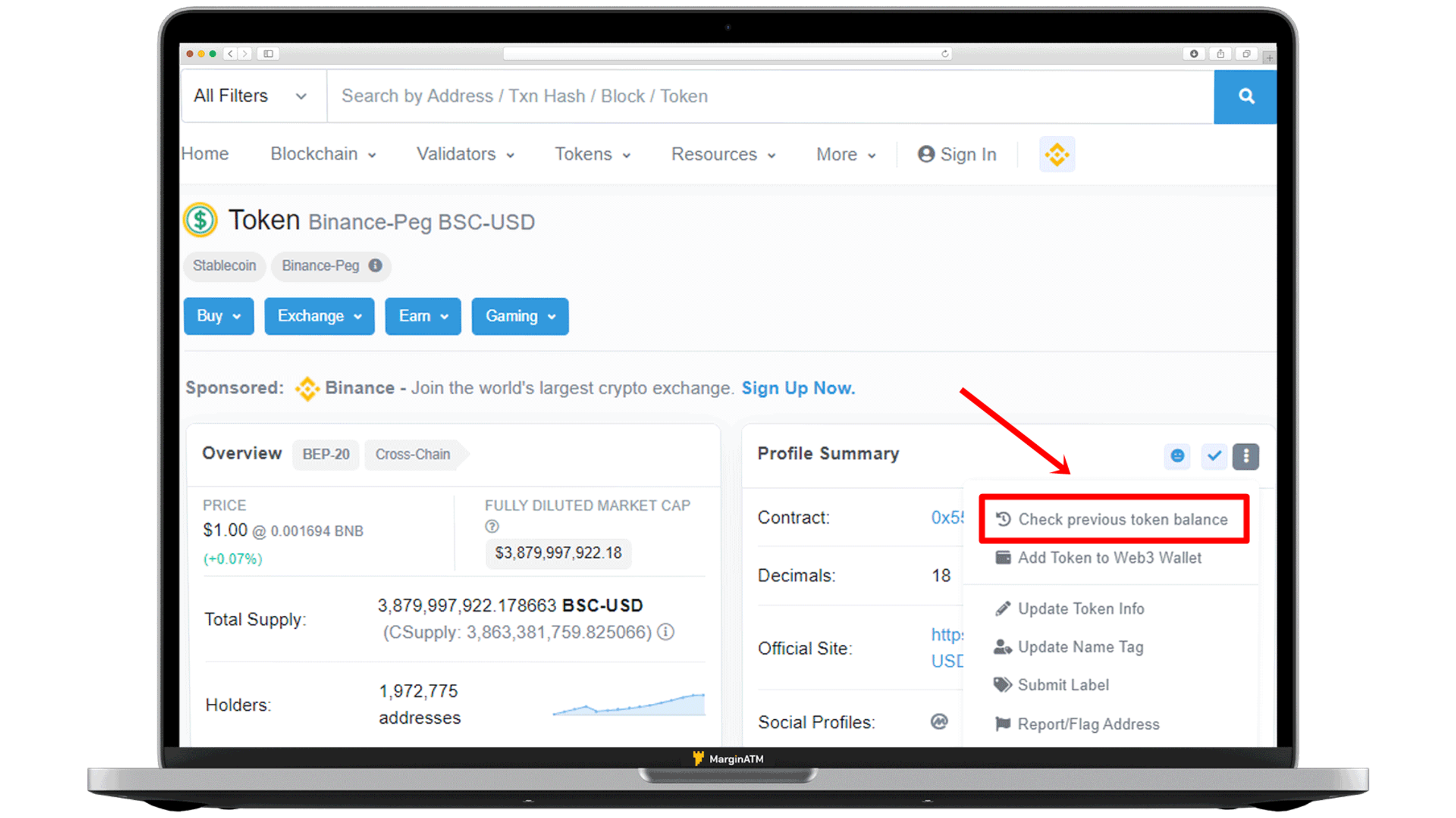 check previous token balance