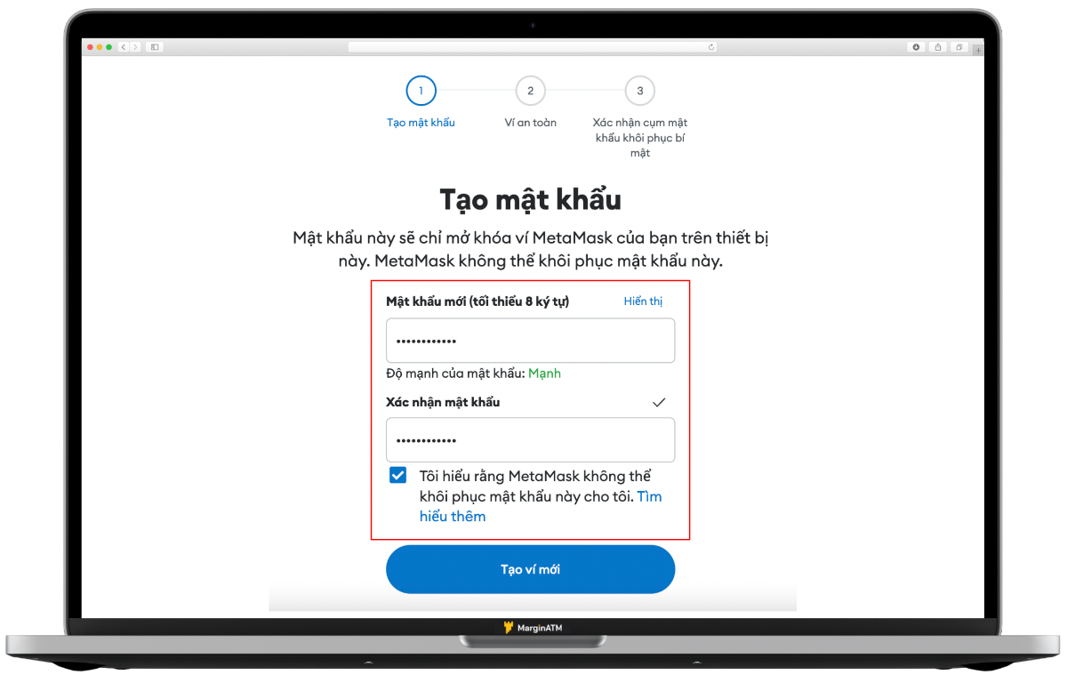 tạo mật khẩu metamask